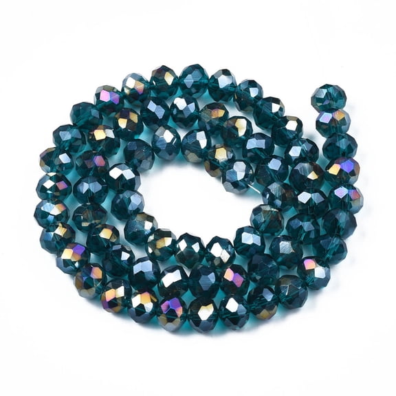 10strands Electroplate Glass Beads Strands AB color Faceted Rondelle Teal 10x8mm Hole: 1mm about 60~61pcs/strand 46~48cm