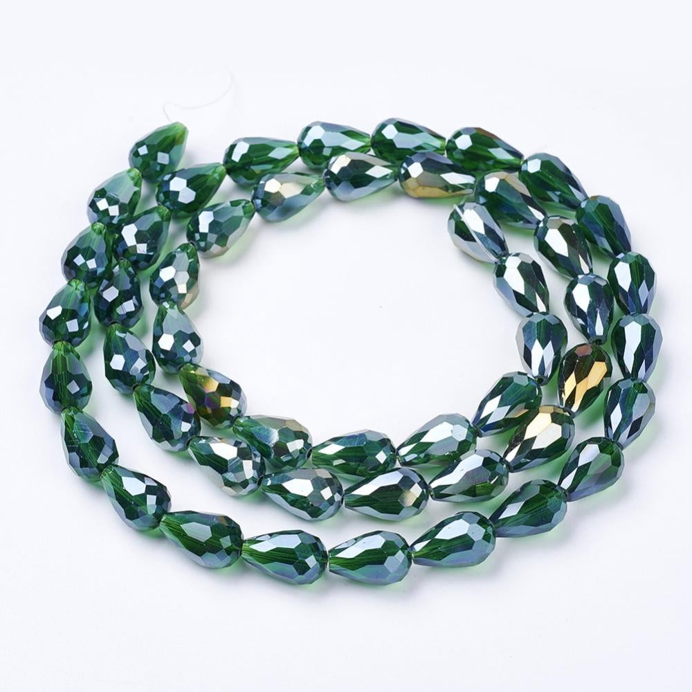 10strands Electroplate Glass Beads Strands AB color Faceted Teardrop Dark Green 15x10mm Hole: 1mm 46~48pcs/strand 69~72cm