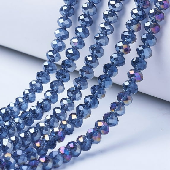 10strands Electroplate Glass Beads Strands AB color Plated Faceted Rondelle Marine Blue 6x5mm Hole: 1mm about 80~85pcs/strand 38~40cm