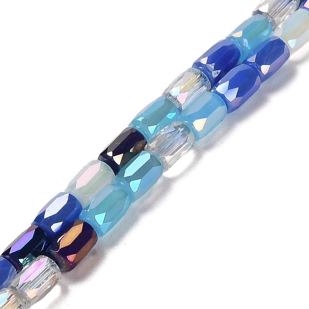10strands Electroplate Glass Beads Strands Faceted Column Blue 6~6.5x4mm Hole: 0.8mm about 80pcs/strand 20.12~20.24 inch(51.1~51.4cm)
