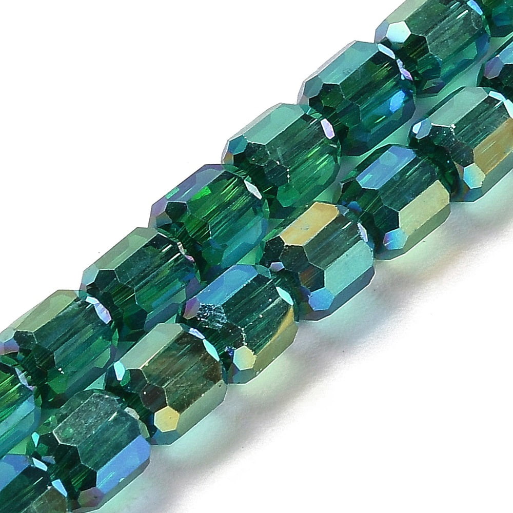 10strands Electroplate Glass Beads Strands Faceted Column Green 6x6.5mm Hole: 1mm about 70~72pcs/strand 20~20.87''(53cm)