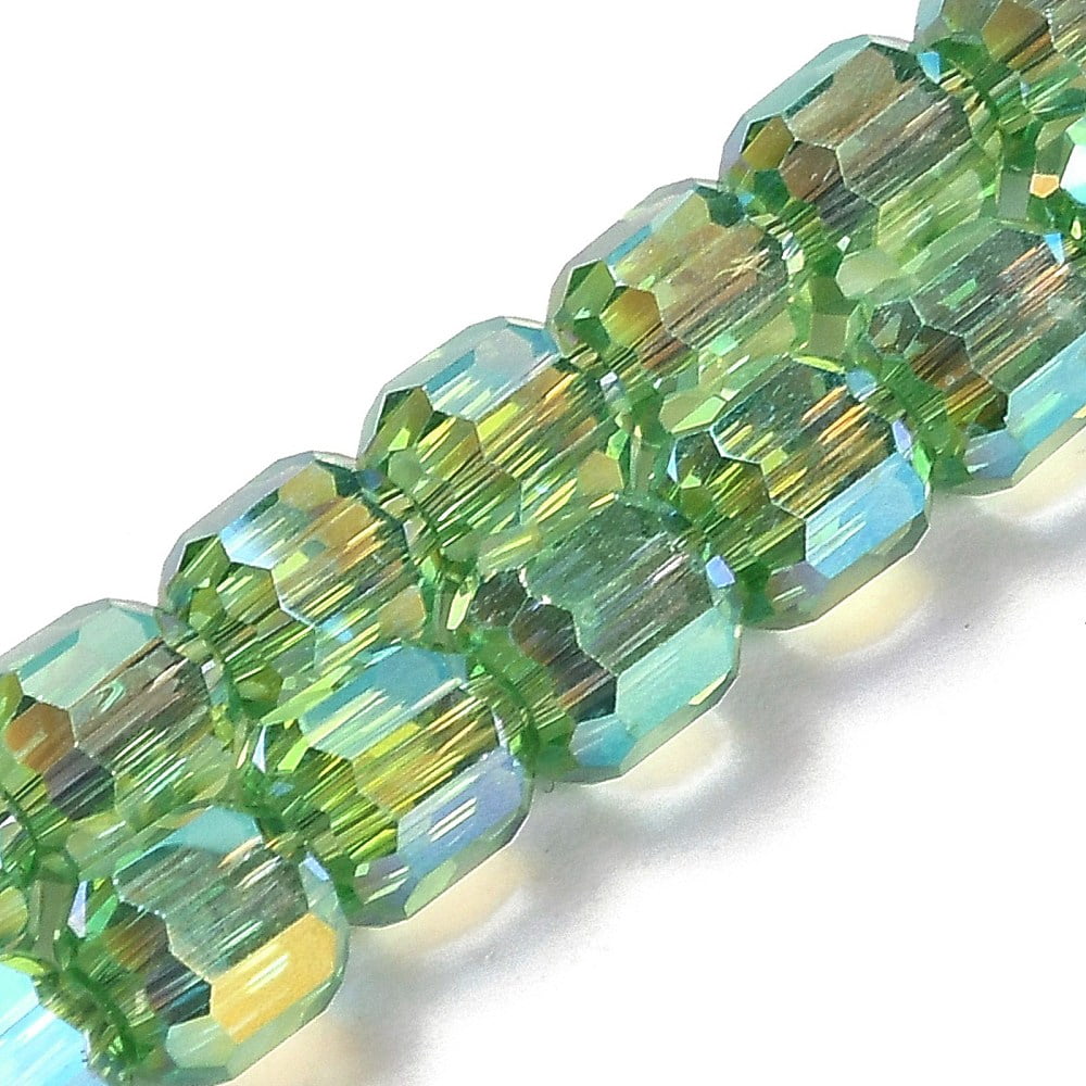 10strands Electroplate Glass Beads Strands Faceted Column Lime Green 6x6.5mm Hole: 1mm about 72pcs/strand 20.87''(53cm)