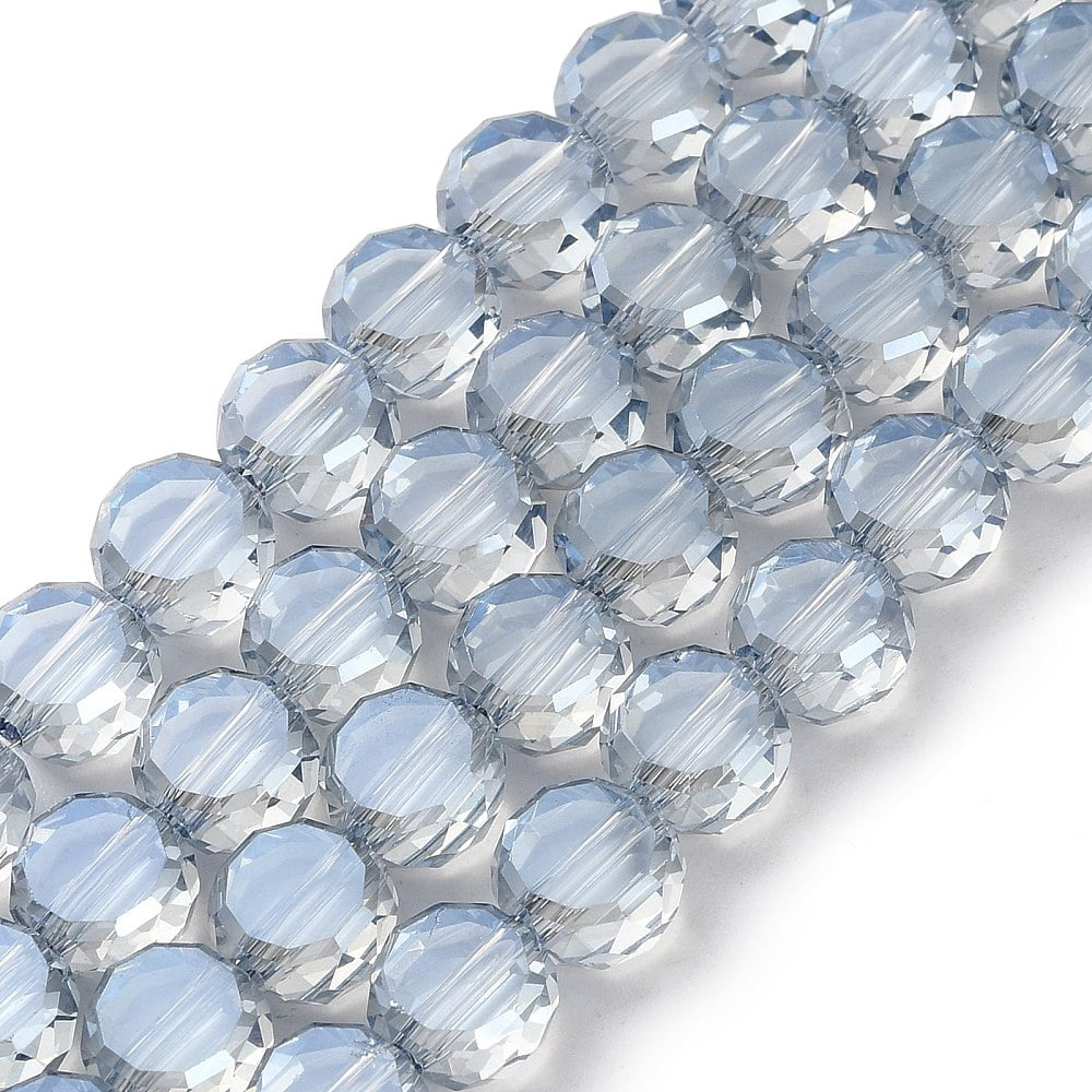 10strands Electroplate Glass Beads Strands Flat Round Pearl Luster Faceted Light Steel Blue 8x5mm Hole: 1.4mm about 79pcs/strand 23.31 inch(59.2cm)