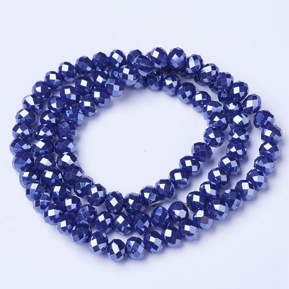 10strands Electroplate Glass Beads Strands Pearl Luster Faceted Rondelle Midnight Blue 6x5mm Hole: 1mm about 80~85pcs/strand 38~40cm