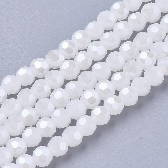 10strands Electroplate Glass Beads Strands Pearl Luster Plated Imitation Jade Faceted Round White 4mm Hole: 0.5mm about 87~93pcs/strand 32~33cm