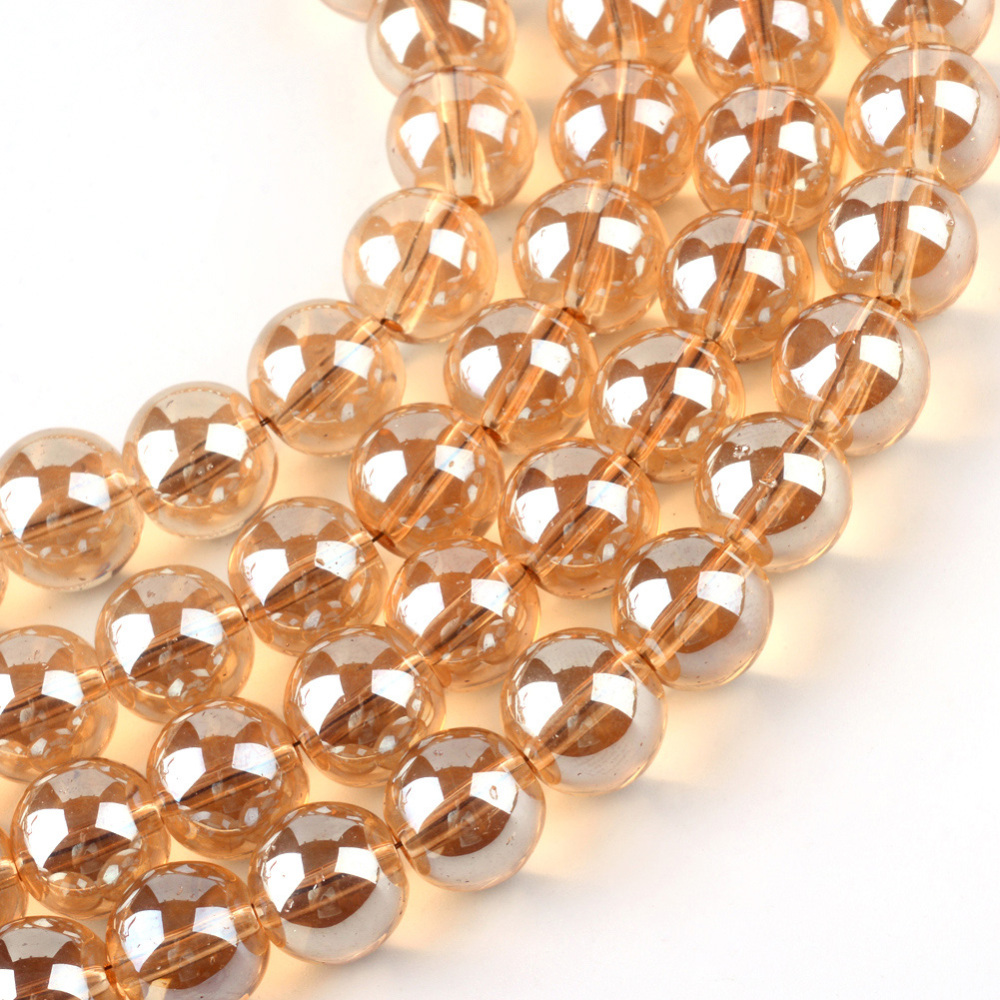 10strands Electroplate Glass Beads Strands Rainbow Round Sandy Brown 7.5x8.5mm Hole: 1mm about 100~104pcs/strand 70~74cm