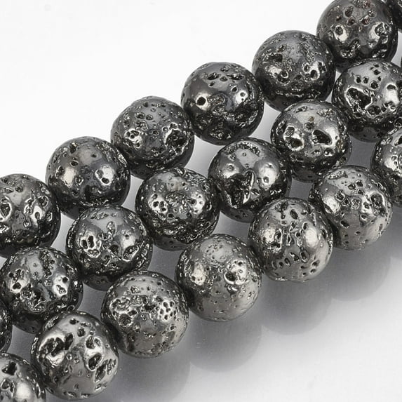 10strands Electroplated Natural Lava Rock Beads Strands Round Bumpy Gunmetal Plated 9mm Hole: 1mm about 47pcs/strand 15.7 inch