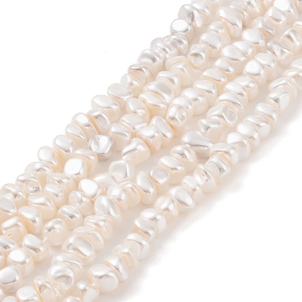 10strands Electroplated Shell Pearl Beads Strands White 4.5~6.5x6.5~9x4.5~6.5mm Hole: 1mm 84pcs/strand 16.14 inch(41cm)
