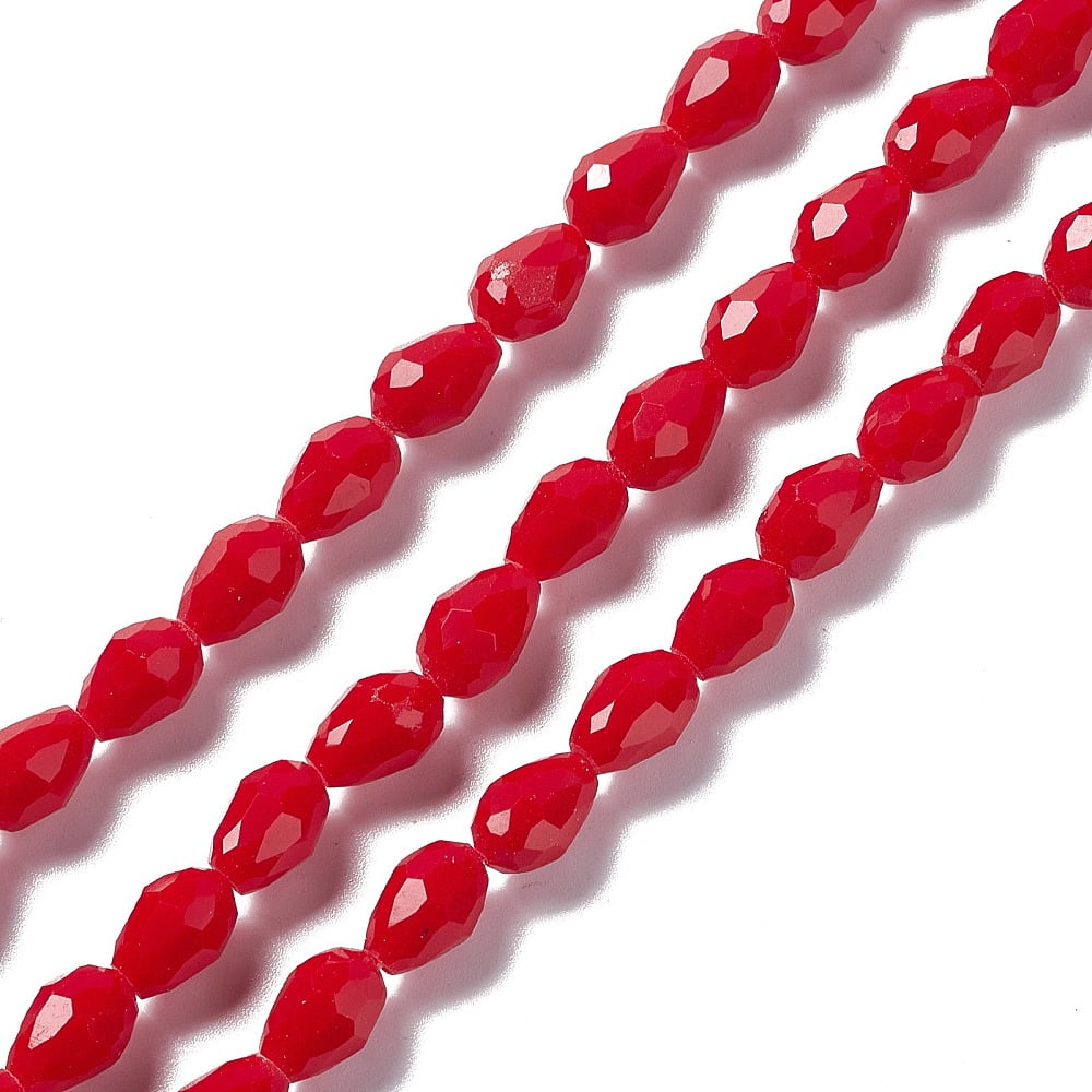 10strands Faceted Glass Beads Strands Teardrop Red 12x8~9mm Hole: 1.2mm about 57pcs/strand 23.74''(60.3cm)
