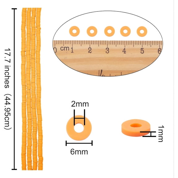10strands Flat Round Handmade Polymer Clay Beads Disc Heishi Beads for Hawaiian Earring Bracelet Necklace Jewelry Making Orange Red 6x1mm Hole: 2mm about 353~378pcs/strand 17.7 inch