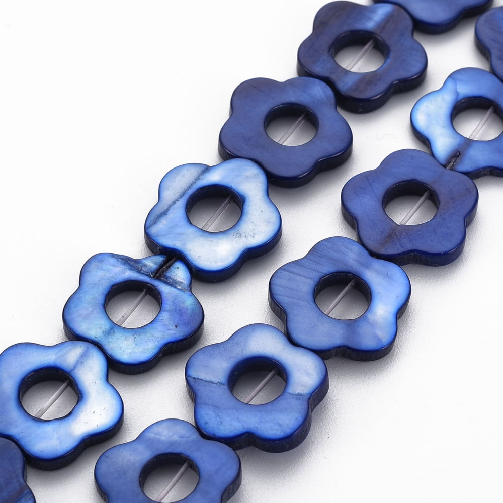 10strands Freshwater Shell Beads Frames Strands Dyed Flower Blue 14.5~15x15~16x2.5mm Hole: 1mm about 23pcs/strand 13.19 inch(35cm)