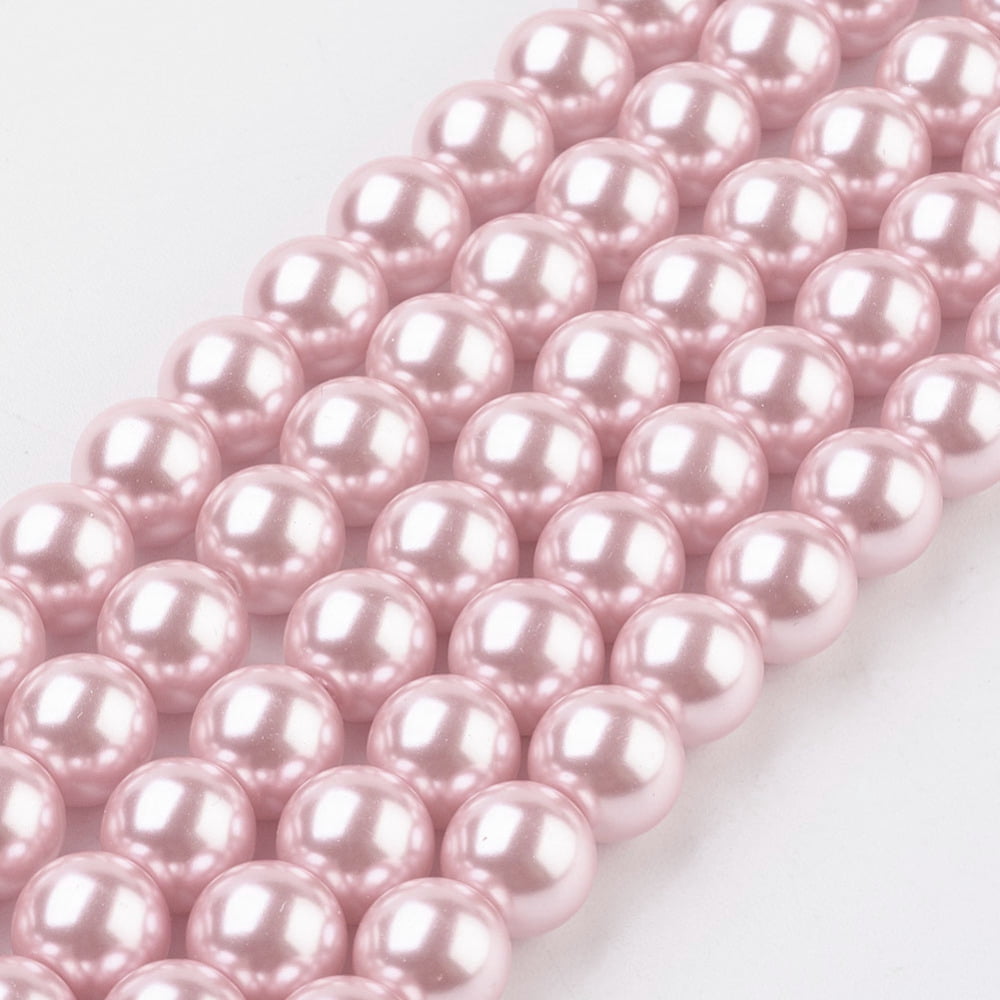 10strands Glass Pearl Beads Strands Grade A Round Dyed Cord Threaded Pearl Pink 8mm Hole: 1.2~1.5mm about 52pcs/strand 15.7 inch