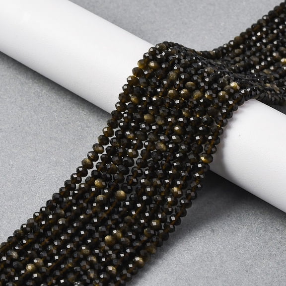 10strands Golden Sheen Obsidian Beads Strands Faceted Rondelle 4x3mm Hole: 0.6mm about 134pcs/strand 15.39''(39.1cm)