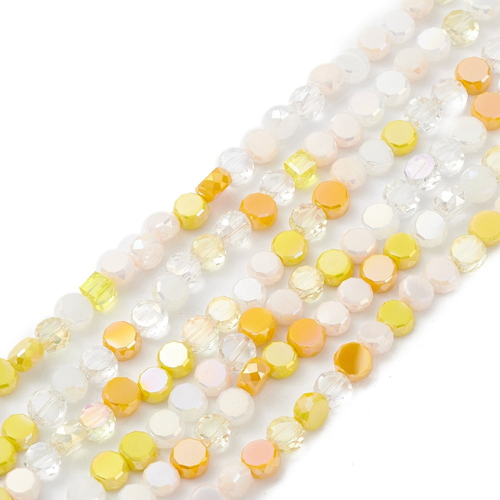 10strands Gradient color Electroplate Glass Bead Strands AB color Faceted Flat Round Yellow 5.3~6x3mm Hole: 1.2mm about 98~99pcs/strand 20.83~20.98 inch(52.9~53.3cm)