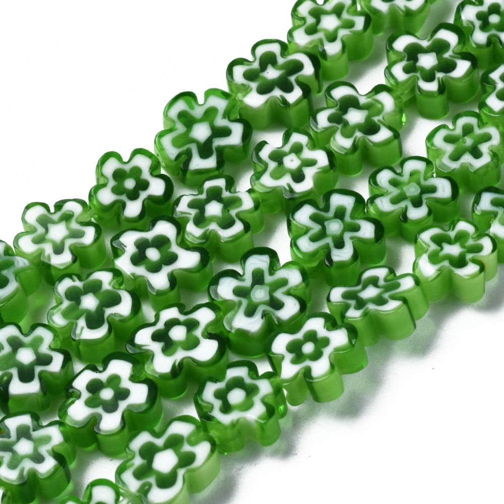 10strands Handmade Millefiori Glass Bead Strands Flower Lime Green 5.5~8x2.5mm Hole: 1mm about 64~67pcs/strand 15.75 inch~16.34 inch(40~41.5cm)