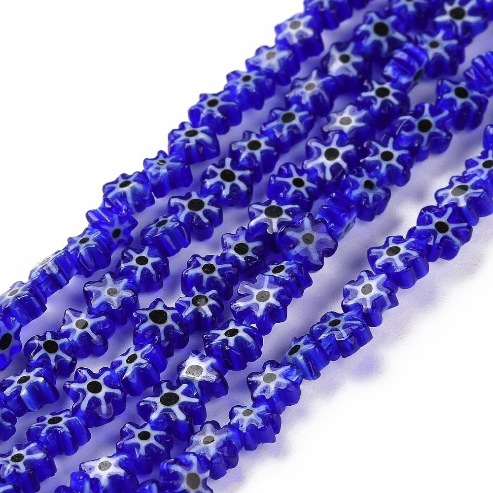 10strands Handmade Millefiori Glass Bead Strands Flower Medium Blue 4~7.2x2.6mm Hole: 1mm about 60~69pcs/Strand 16 inch(40cm)