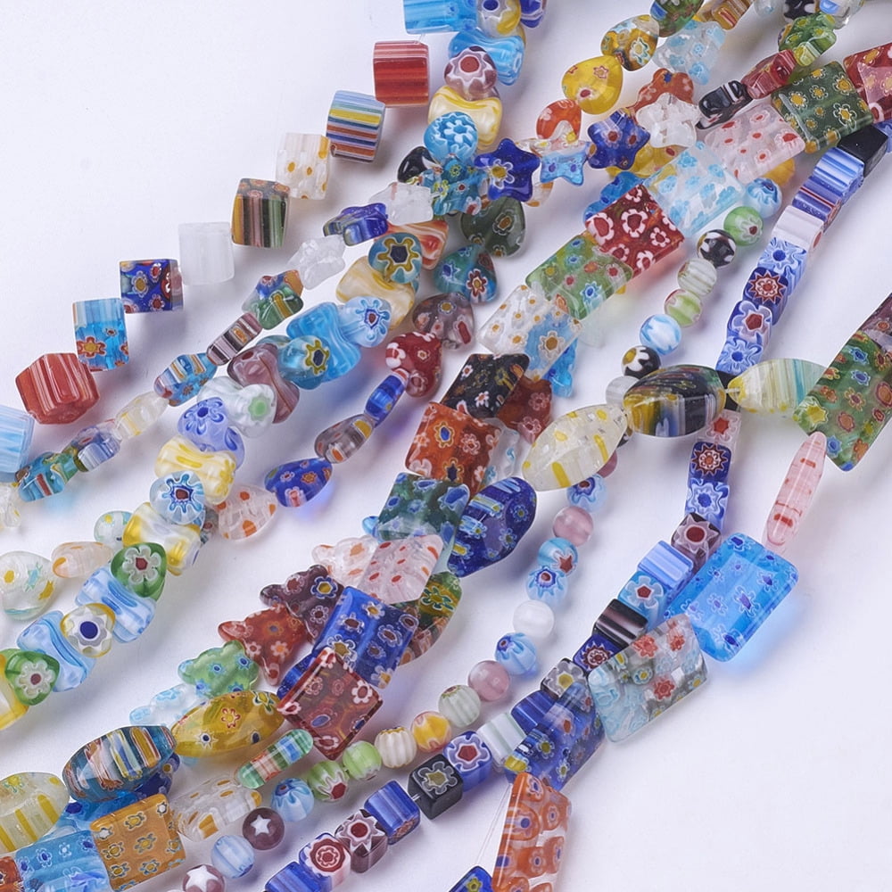10strands Handmade Millefiori Glass Beads Strands Mixed Shapes Mixed color 6~16mm Hole: 1mm 15 inch~16 inch