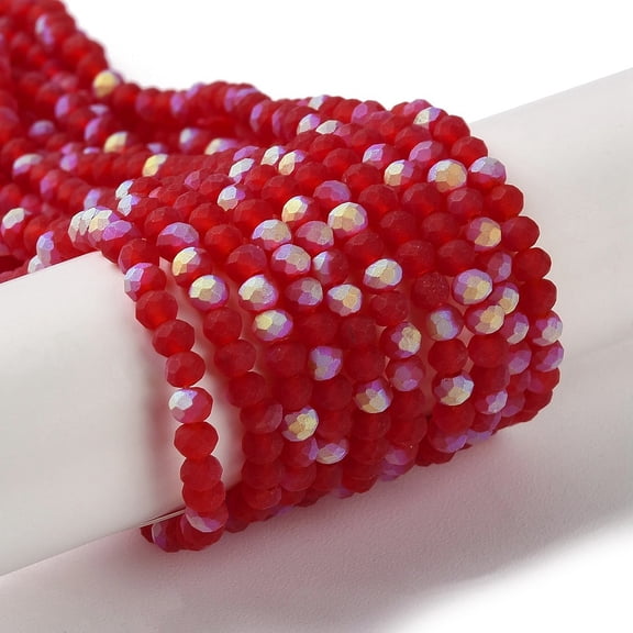 10strands Imitation Jade Glass Beads Strands Half AB Color Plated Faceted Frosted Rondelle Dark Red 2.9-3.3x2mm Hole: 0.7mm 135-140pcs/strand 32-34cm