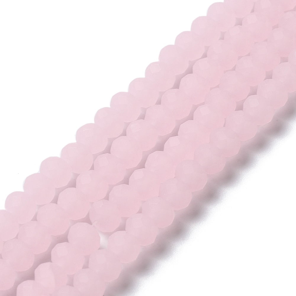 10strands Imitation Solid color Glass Beads Strands Faceted Frosted Rondelle Pink 8mm Hole: 1mm about 63~65pcs/strand 39~40cm