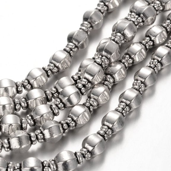 10strands Lantern style Alloy Bead Strands Lead Free & Nickel Free 10x7mm Hole: 1mm about 21pcs/Strand
