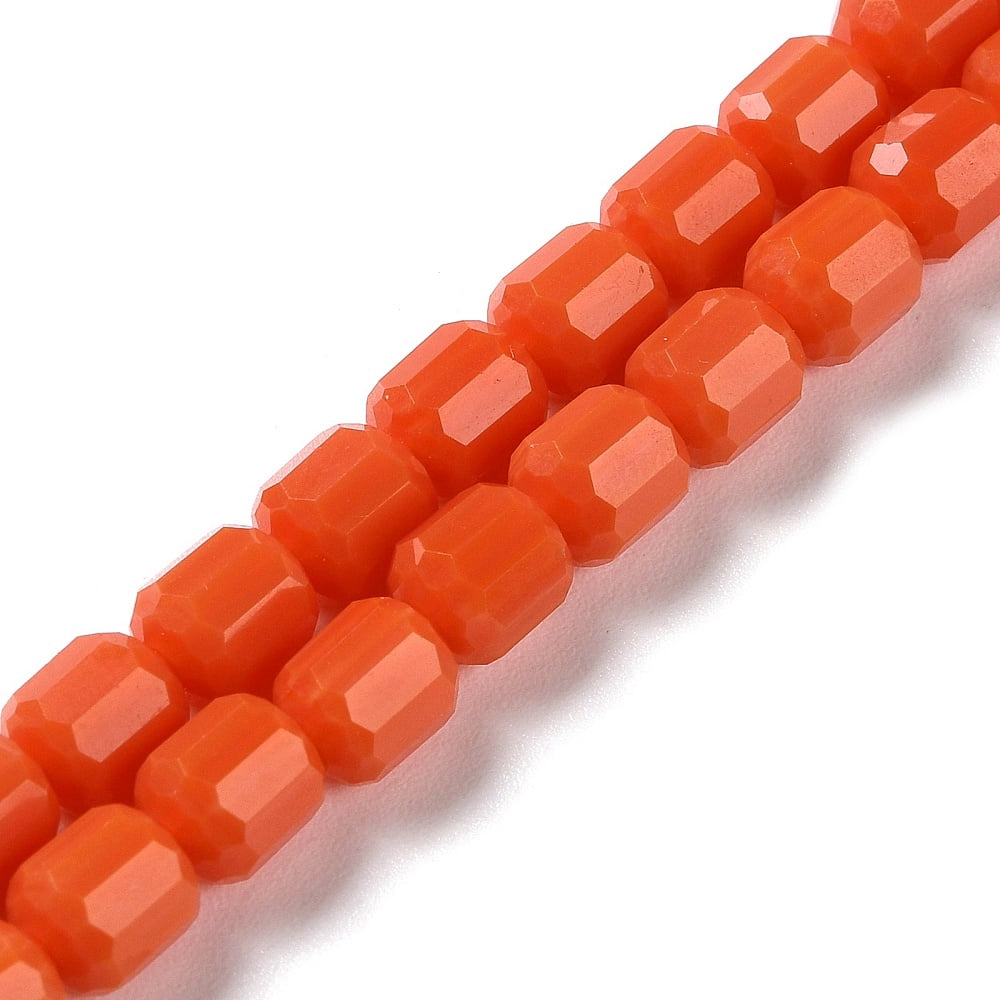 10strands Opaque Glass Beads Strands Faceted Barrel Coral 6.5~7x6mm Hole: 1mm about 78pcs/strand 20.28~21.65 inch(51.5~55cm)