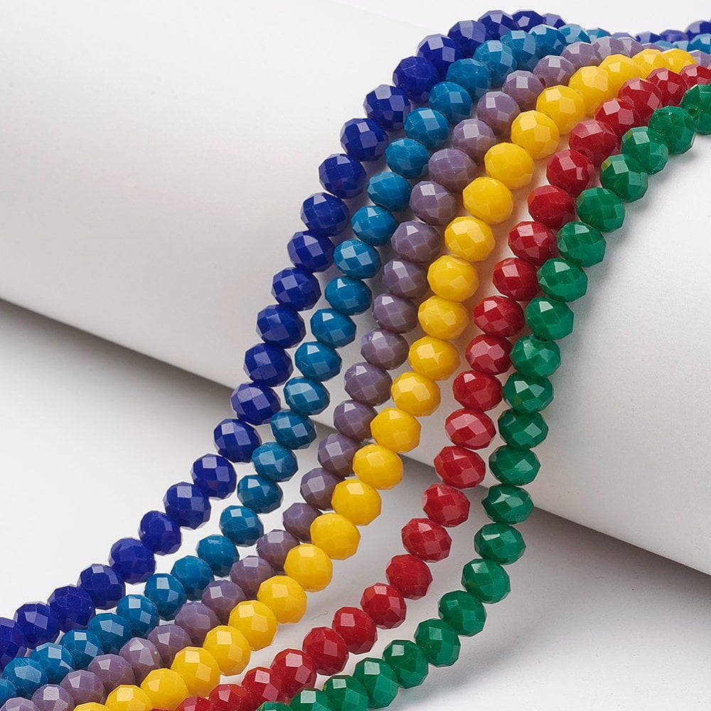 10strands Opaque Solid color Glass Beads Strands Faceted Rondelle Mixed ...