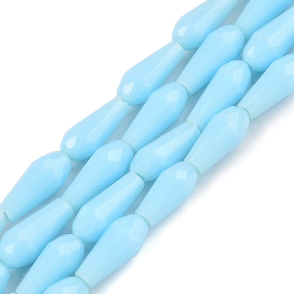10strands Opaque Solid color Glass Beads Strands Imitation Jade Faceted Teardrop Light Sky Blue 9~10x4mm Hole: 1mm about 70~72pcs/Strand 63~67cm