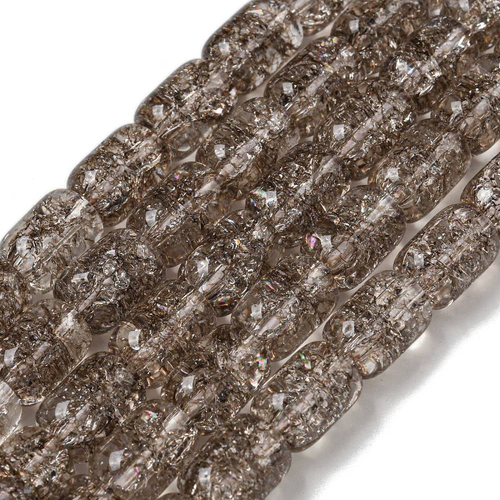 10strands Transparent Crackle Glass Beads Strands Column Coconut Brown 11x8mm Hole: 1.2mm about 36pcs/strand 15.35''(39cm)