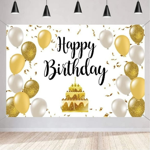 10th 20th 30th 40th 50th 60th 80th Birthday Decorations Happy Birthday Sign Photo Booth Props Backdrop for Men and Women Photography Background Golden Party Banner,White