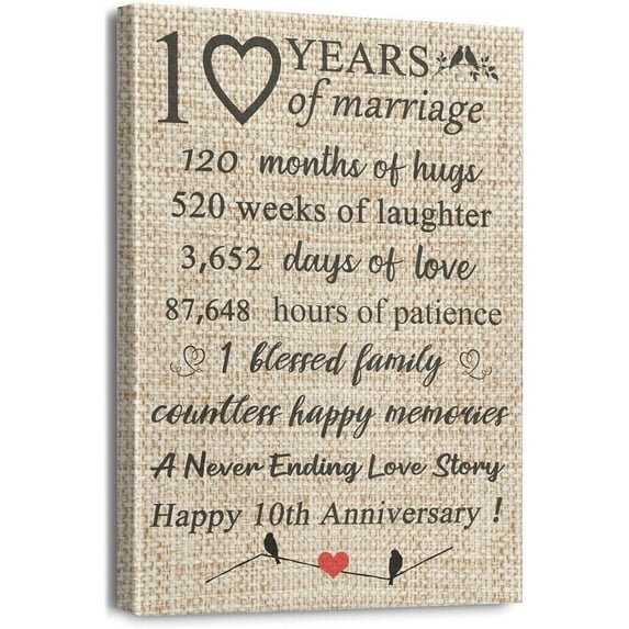 10th 20th Wedding Anniversary Decorations Gifts for Wife Husband Wall Art Canvas Print with Frame Gifts for Him Her