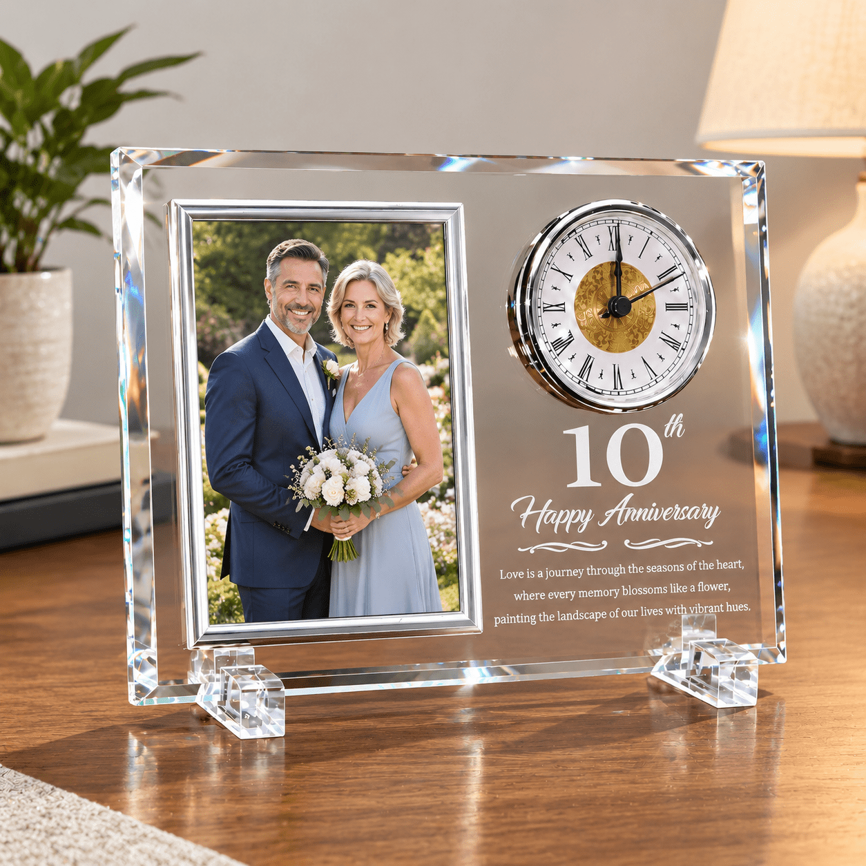 10th Anniversary Photo Frame Clock, Crystal Keepsake for Couples, Holds ...