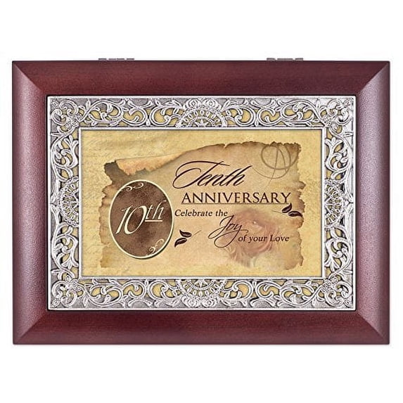 10th Anniversary Rosewood Finish Silver Inlay Jewelry Music Box—Wonderful World