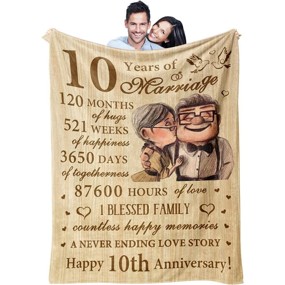 10th Anniversary Tin Gifts Blanket, 10 Year Anniversary Wedding Gifts for Him Her Couples,10th Anniversary Wedding Gifts, Gifts for 10th Anniversary,10 Year Anniversary Decorations Blanket 50"x60"