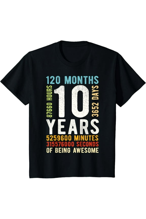 10th Birthday 10 Years Old Vintage Retro 120 Months Boys T-Shirt