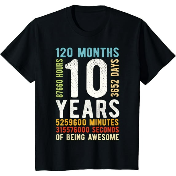 10th Birthday 10 Years Old Vintage Retro 120 Months T-Shirt Tops Tee