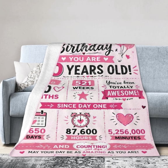 10th Birthday Blanket Gift Throw Blanket Pink Balloons Gift for Daughter Granddaughter Decor 50x40