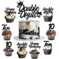 thumbnail image 1 of 10th Birthday Cake Decorations Black, Double Digits Cake & Cupcake Topper for Girls Boys Tenth Birthday Party Decorations and Supplies, Cheer to 10 Years Birthday - Total 25 Pcs, 1 of 3