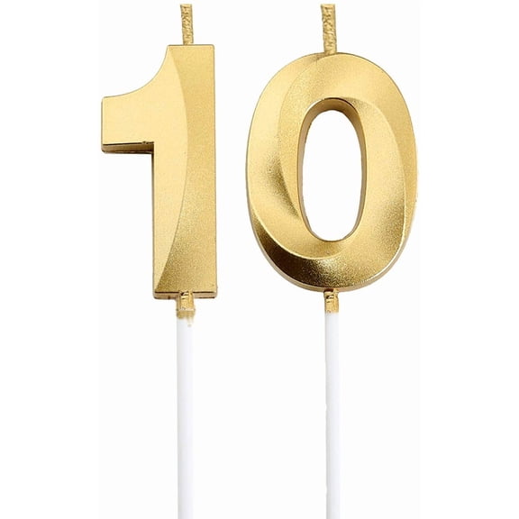 10th Birthday Candles,Gold Number 10 Cake Topper for Birthday Decorations Party Decoration