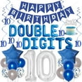 thumbnail image 1 of 10th Birthday Decoration Blue for Boys Girl Double Digits 10th Birthday Balloon Banner Cake Topper Hanging Swirls for 10 Year Old Birthday Supplies, 1 of 5