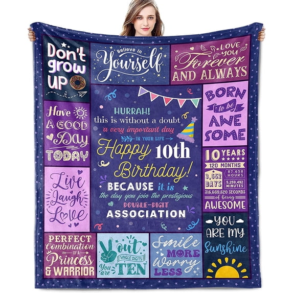10th Birthday Decorations for Girl Boys 10 Year Old Girl Gift Ideas Gifts for 10 Year Old Boys Girls 10 Year Old Girl Birthday Gifts for 10 Year Old Girl Gifts for Christmas Throw Blanket 60x50 Inch