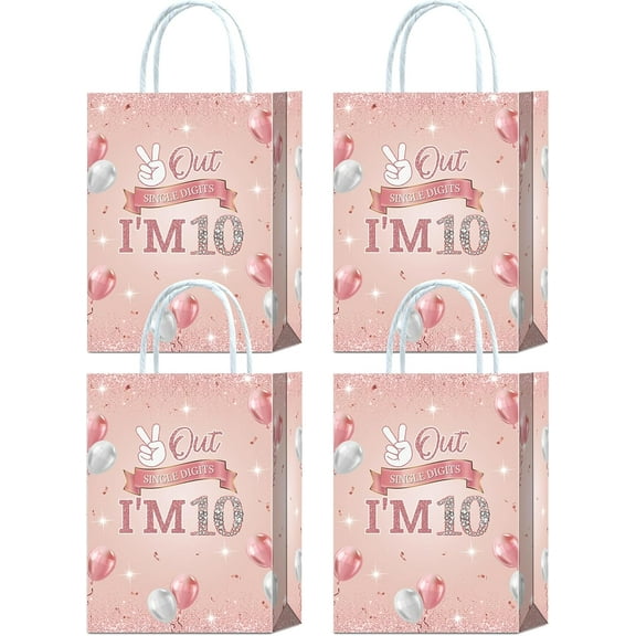 10th Birthday Decorations for Girl - Rose Gold 10th Birthday Goodie Bags, 20 Pcs Party Favor Bags for Double Digits Birthday Girl Decorations, 10 Year Old Goodie Bags