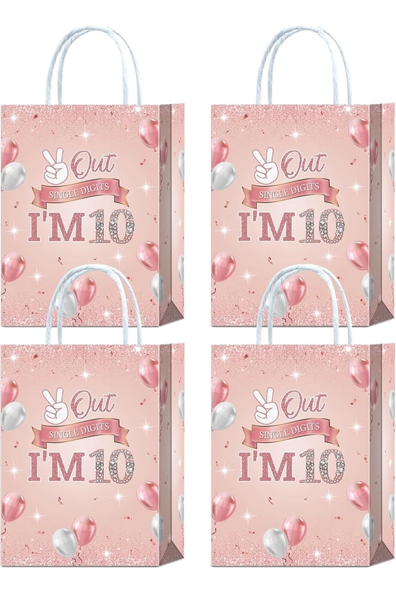 10th Birthday Decorations for Girl - Rose Gold 10th Birthday Goodie Bags, 20 Pcs Party Favor Bags for Double Digits Birthday Girl Decorations, 10 Year Old Goodie Bags