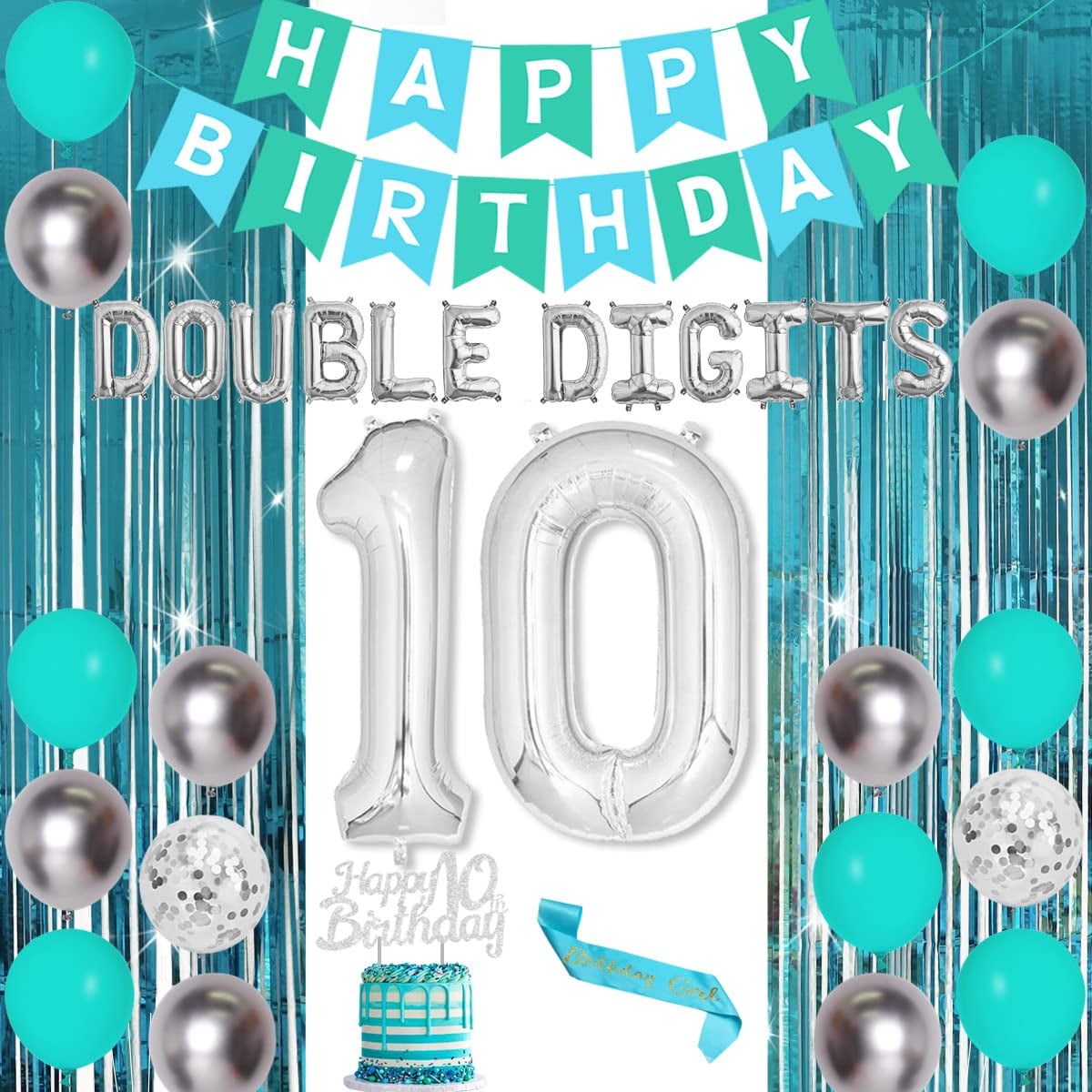 Th Birthday Decorations For Girl Teal Double Digits Party Supplies
