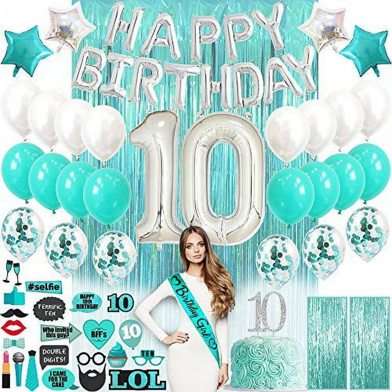 10th Birthday Decorations for Girls With Photo Props Teal Turquoise, 10th  Birthday Balloons Teal Confetti Balloons, 10 Year Old Girl Birthday Gifts,  Gift for 10 Year Old Girl Party Supplies 