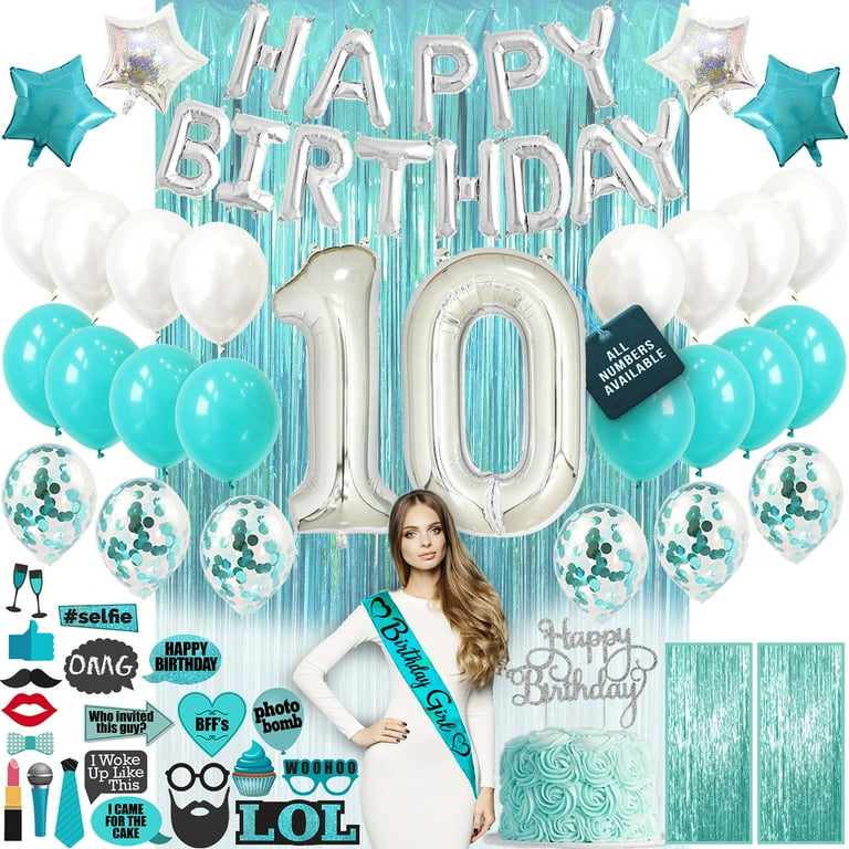 10th Birthday Decorations for Girls with Photo Props, Teal - Main Image