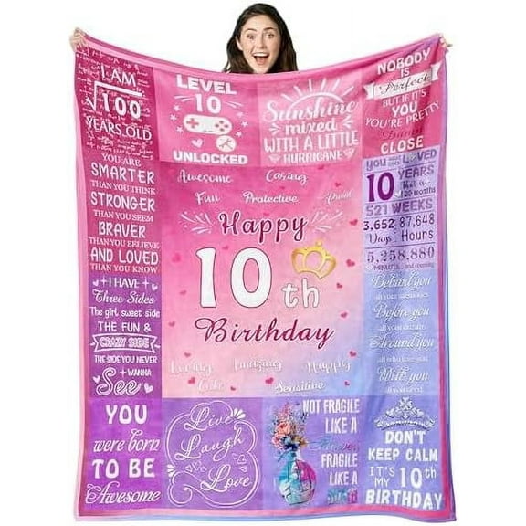 10th Birthday Gifts for Girls, 10th Birthday Gift Idea for Daughter Sister, 10 Year Old Blanket for Girls, Birthday Gifts for 10 Years Old Girl, 10th Birthdayk Throw Blanket Decor
