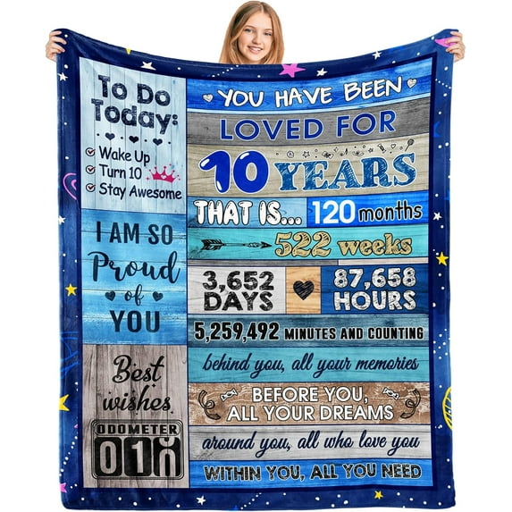 10th Birthday Gifts for Girls Throw Blanket,10 Year Old Girl Boy Gift Ideas, Coolest Gifts for 10 Year Old Boy Girl Birthday Gifts, 10th Birthday Decorations Travelling Rugs