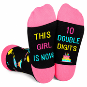 10th Birthday Gifts for Girls, Double Digits Funny Socks for 10 Year Old Girls, Novelty Birthday Gift for Daughter, Granddaughter, Sister and Niece