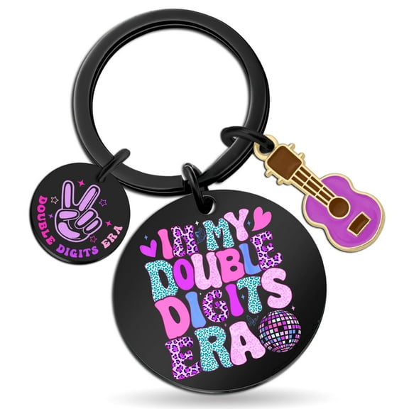 10th Birthday Gifts for Girls Teens Women 10 Year Old Purple Merch Stuff, Ten Birthday Party Decorations Supplies - In My Double Digits Era Keychain