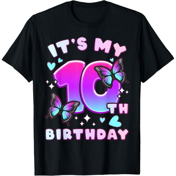 10th Birthday, Girl 10 years, Butterflies and Number 10 T-Shirt